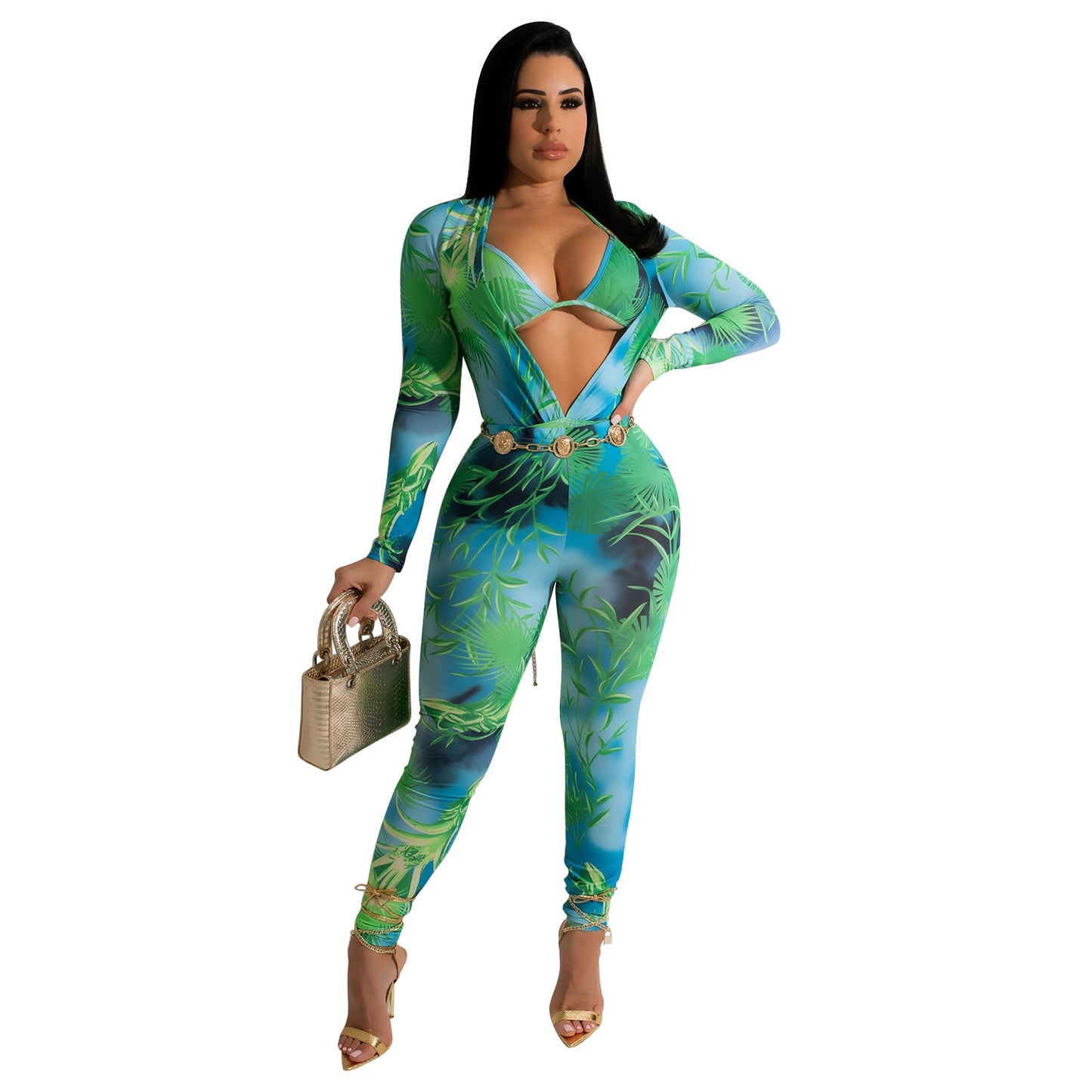 Print Bodysuit Long Sleeve Pants Set