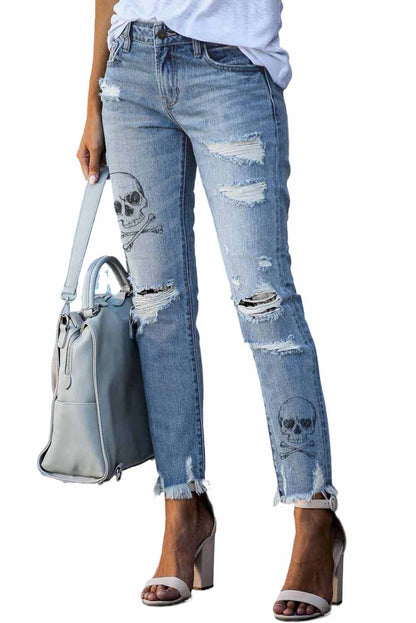 Light Blue Distressed Boyfriend Denim Pants