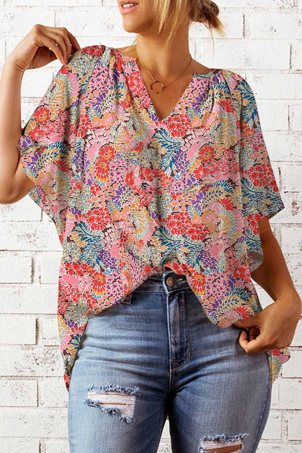 Multicolor Puff Sleeve Floral Blouse