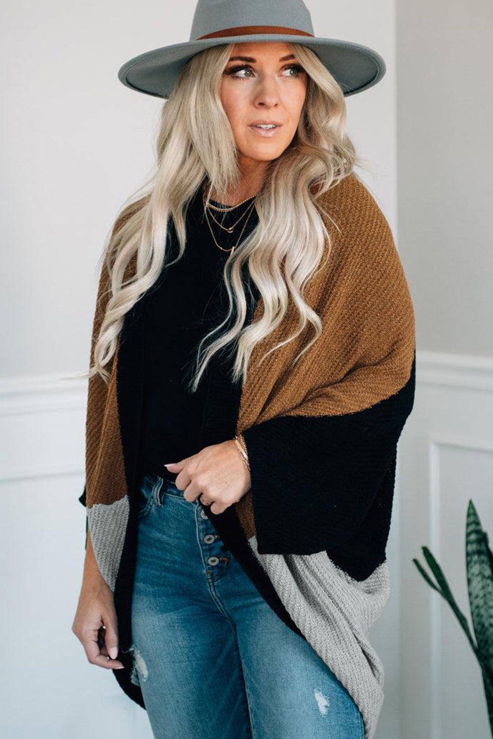 Neutral Colorblock Drapey Cardigan