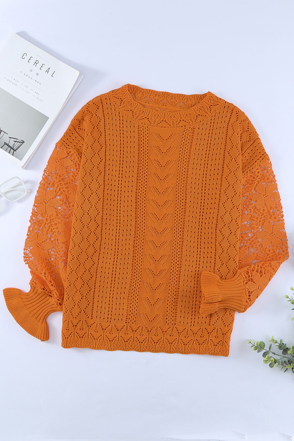 Crochet Lace Pointelle Knit Sweater