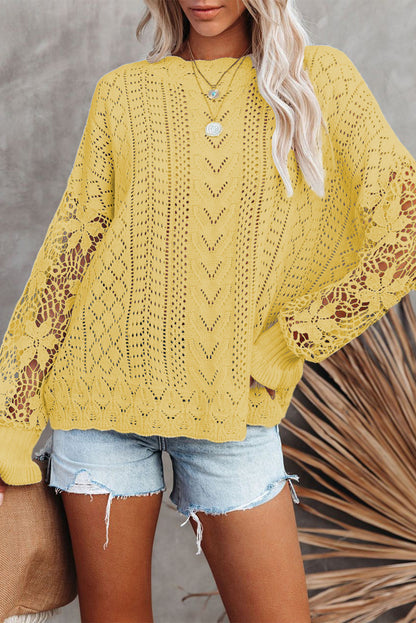 Crochet Lace Pointelle Knit Sweater