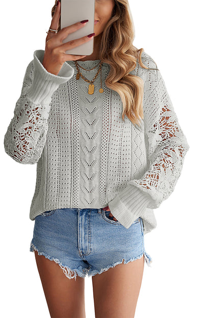 Crochet Lace Pointelle Knit Sweater