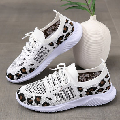 White Leopard Print Lace-up Sneakers