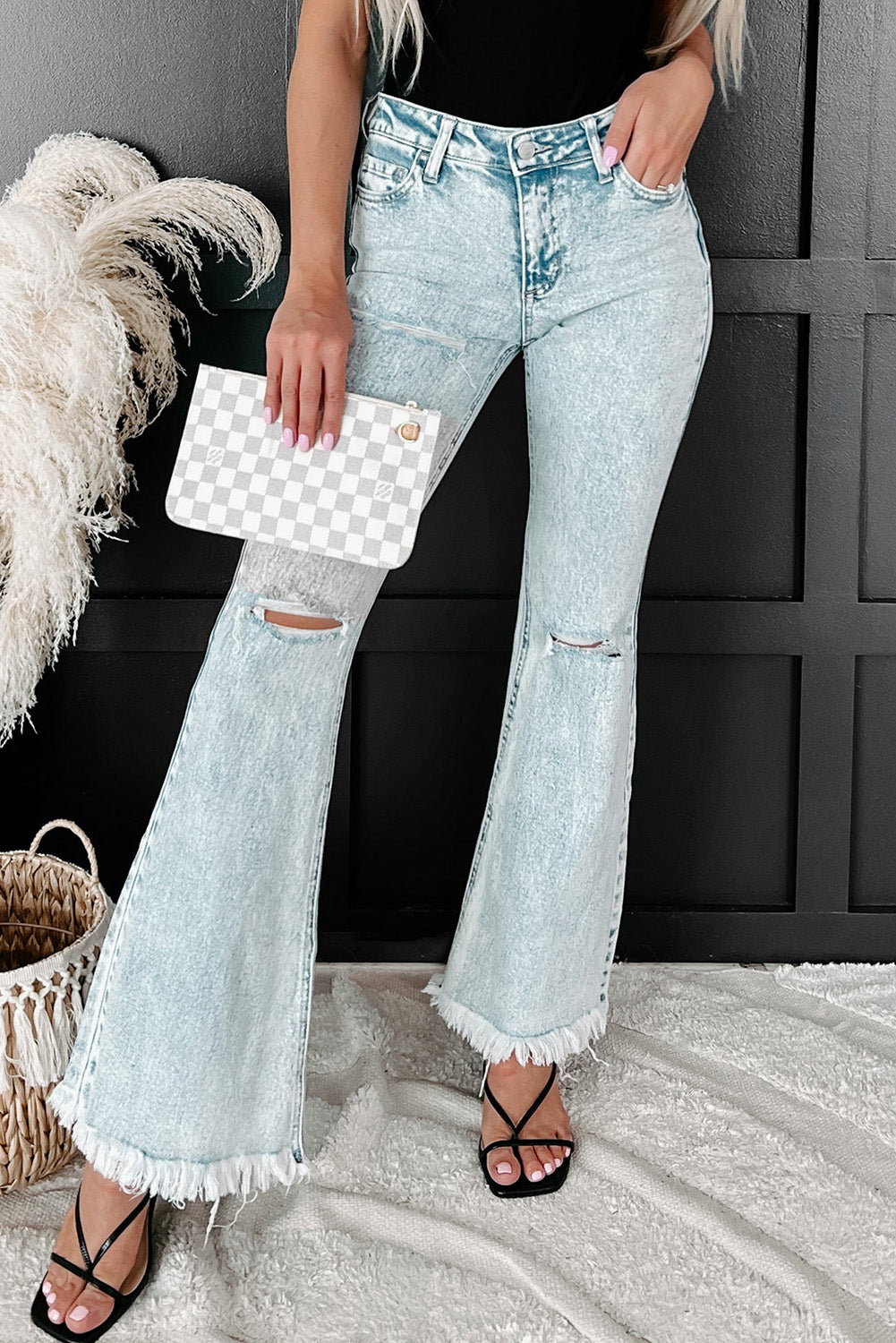 Distressed Acid Wash Flare Jeans