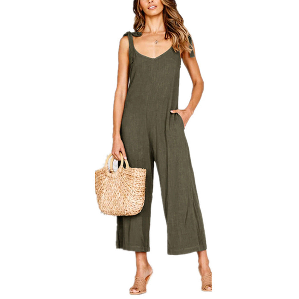 wide-leg strap casual pants