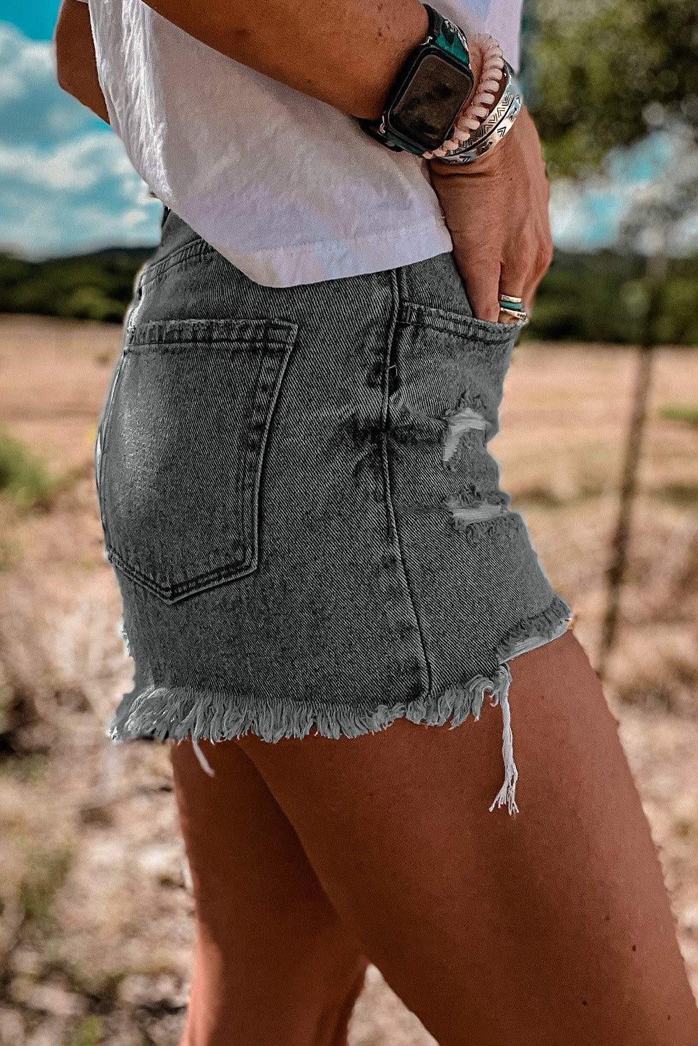 Sky Blue High Rise Crossover Waist Denim Shorts