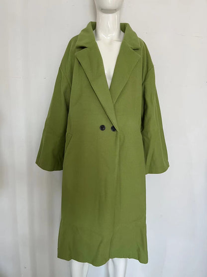 Loose Long Sleeved Woollen Overcoat