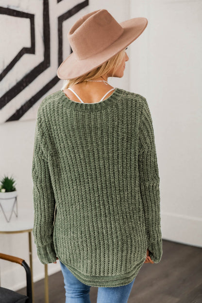 Long Sleeve Round Hem Cable Knit Sweater