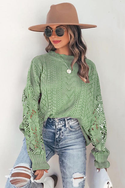 Crochet Lace Pointelle Knit Sweater