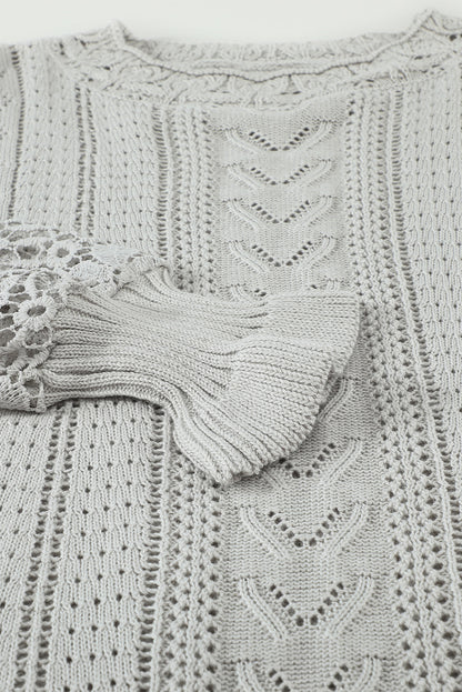 Crochet Lace Pointelle Knit Sweater