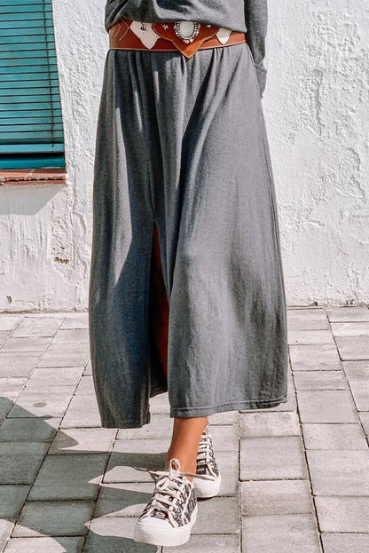 Shirred Off Shoulder Maxi Dress with Split