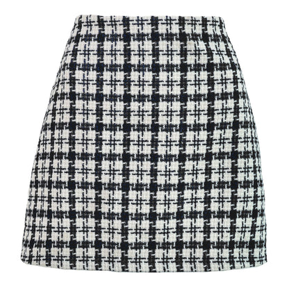 High-waisted Retro Well Grid A-line Skirt