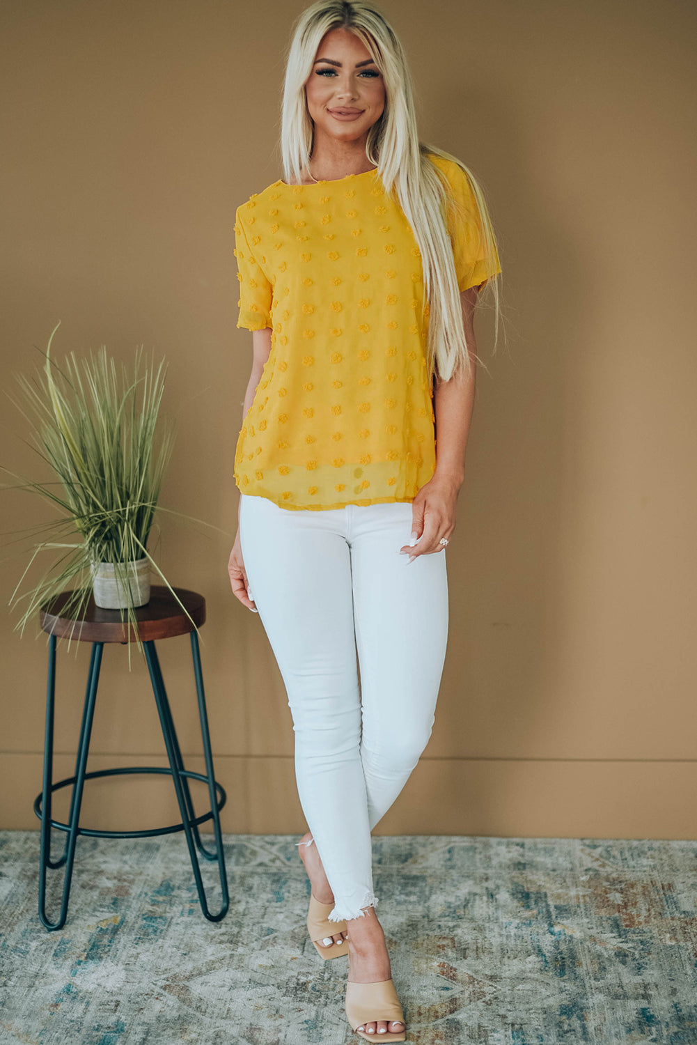 Swiss Dot Texture Short Sleeve Top