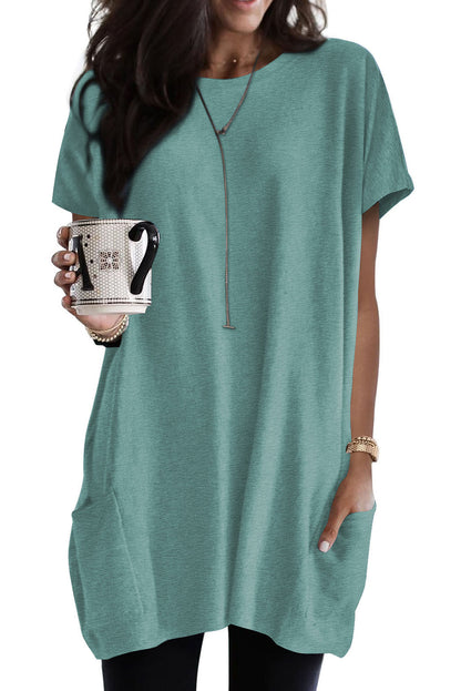 Side Pockets Short Sleeve Tunic Top