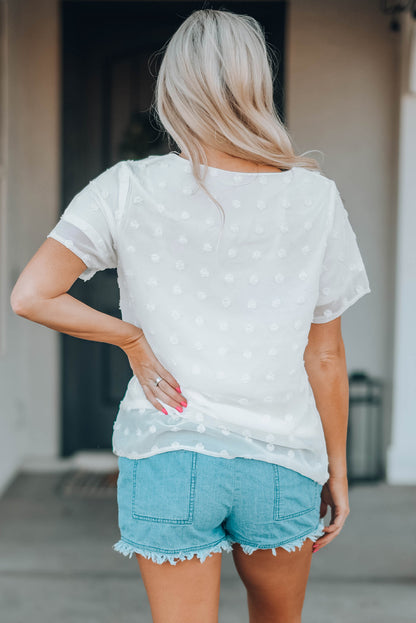 Swiss Dot Texture Short Sleeve Top