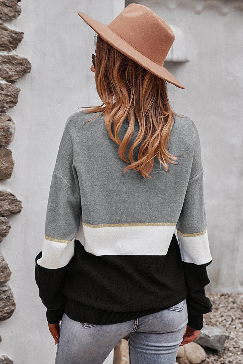 Colorblock V Neck Sweater