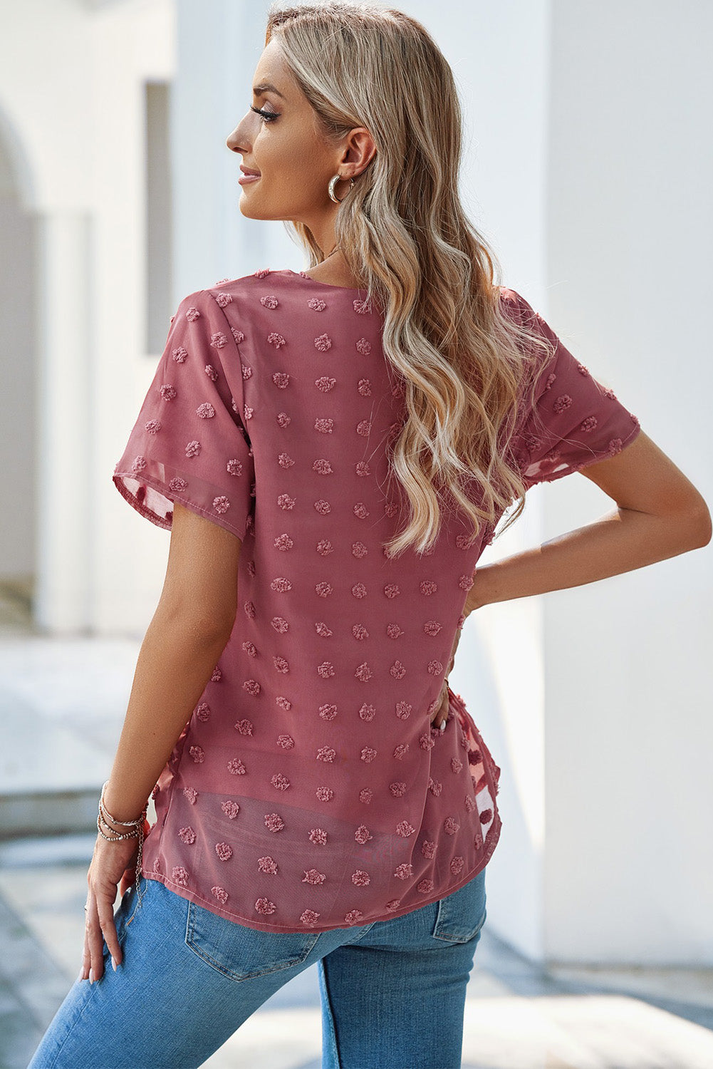 Swiss Dot Texture Short Sleeve Top