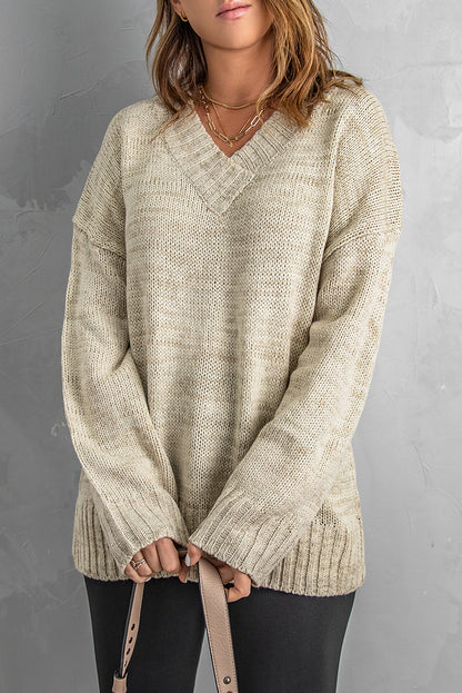 V neck Drop Shoulder Knitted Sweater