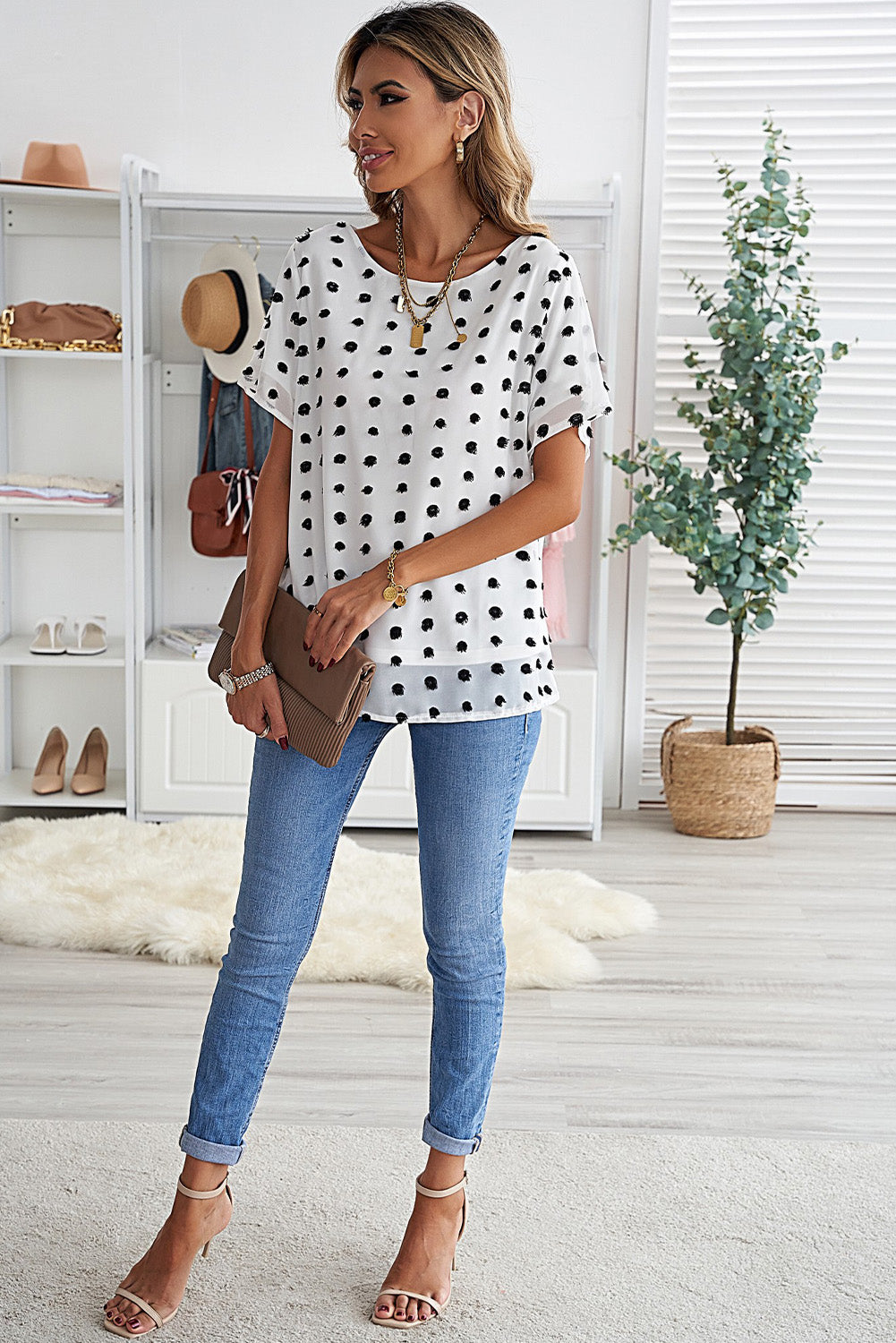 Swiss Dot Texture Short Sleeve Top