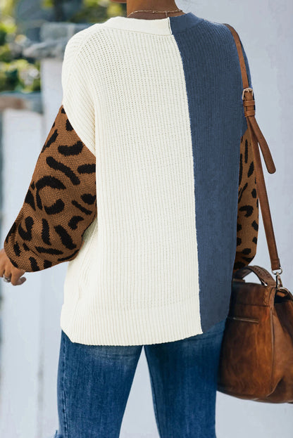 Print Contrast Color V Neck Sweater