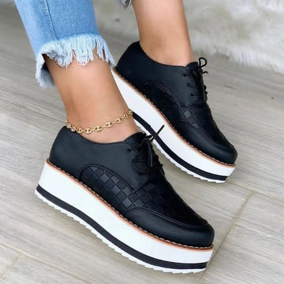 Lace-up Thick Bottom Checkerboard Design Flats Sneakers