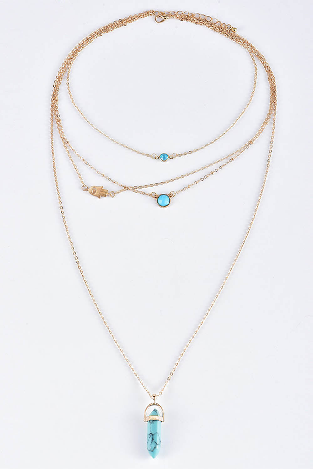 Fashion Gemstone Pendant Multi-Layered Necklace