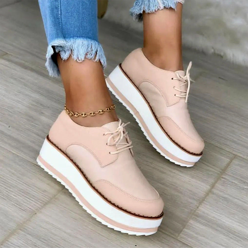 Lace-up Thick Bottom Checkerboard Design Flats Sneakers