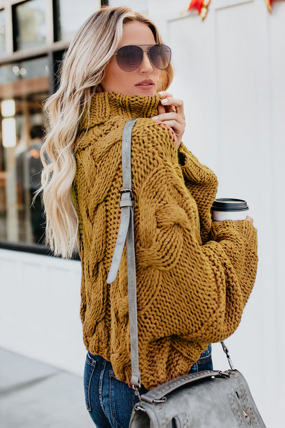 Cuddle Weather Cable Knit Handmade Turtleneck Sweater