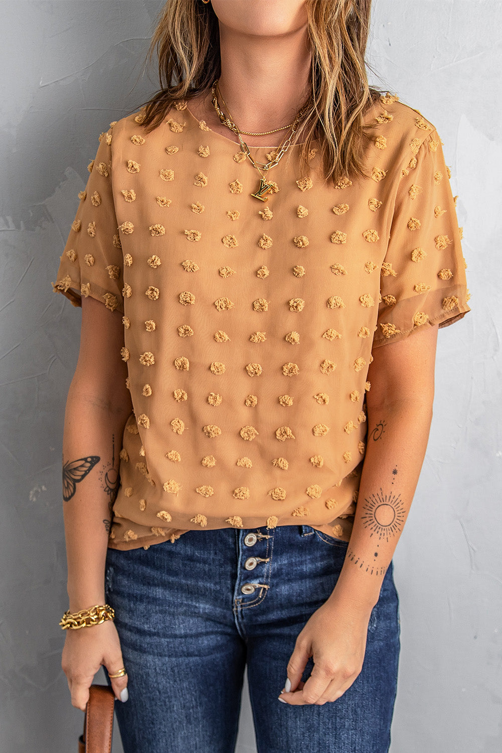 Swiss Dot Texture Short Sleeve Top