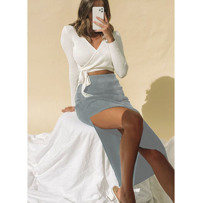 Temperament High Waist Irregular Slit Skirt