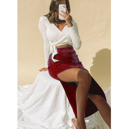 Temperament High Waist Irregular Slit Skirt