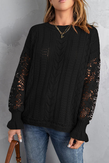 Crochet Lace Pointelle Knit Sweater