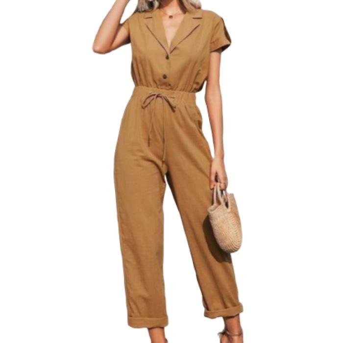 Elastic Waist Drawstring Jumpsuit