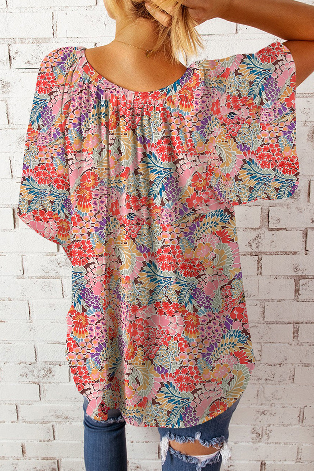 Multicolor Puff Sleeve Floral Blouse