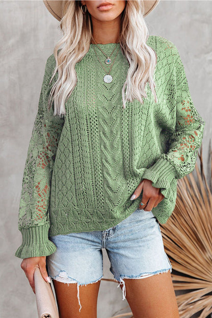 Crochet Lace Pointelle Knit Sweater