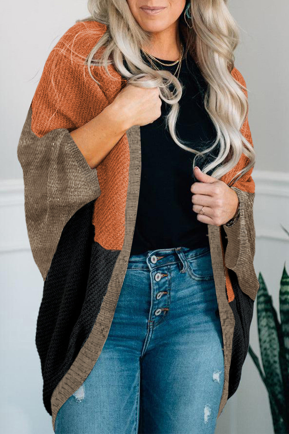 Neutral Colorblock Drapey Cardigan