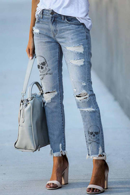 Light Blue Distressed Boyfriend Denim Pants