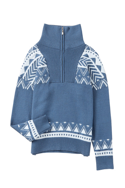 Geometry Knit Quarter Zip Sweater