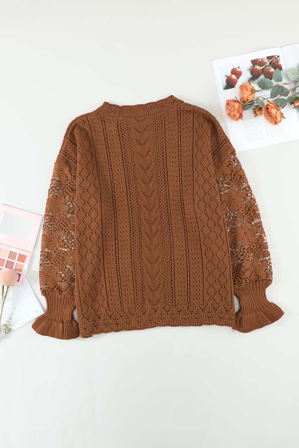 Crochet Lace Pointelle Knit Sweater