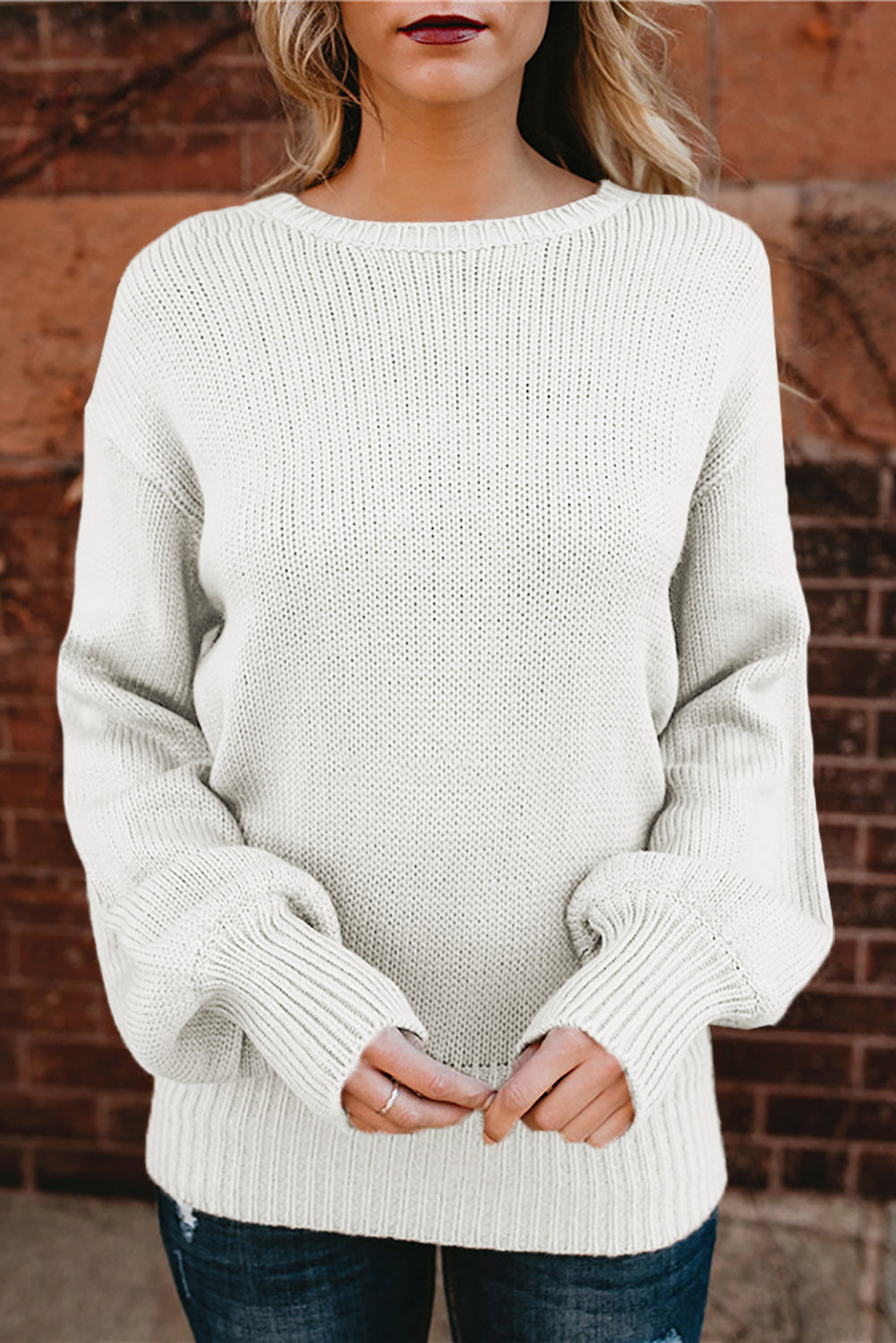 Drop Shoulder Back Cut-out Sweater with Tie