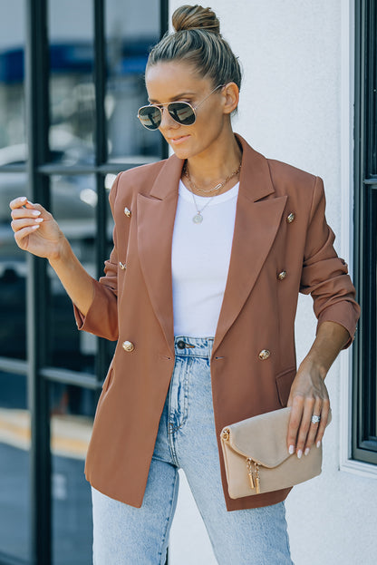 Double Breasted Lapel Long Sleeve Blazer