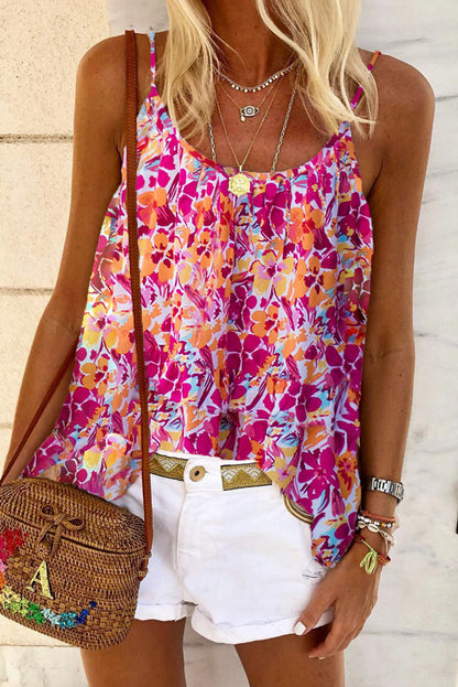 Floral Print Loose Fit Spaghetti Strap Tank Top