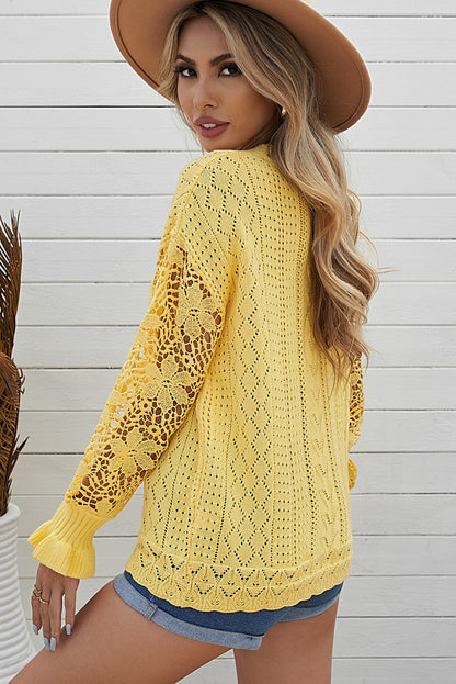 Crochet Lace Pointelle Knit Sweater