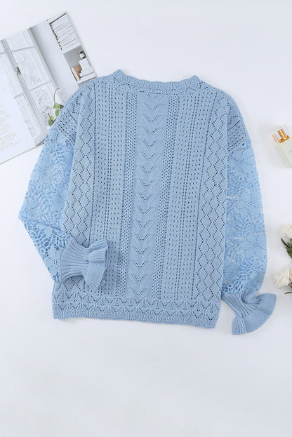 Crochet Lace Pointelle Knit Sweater