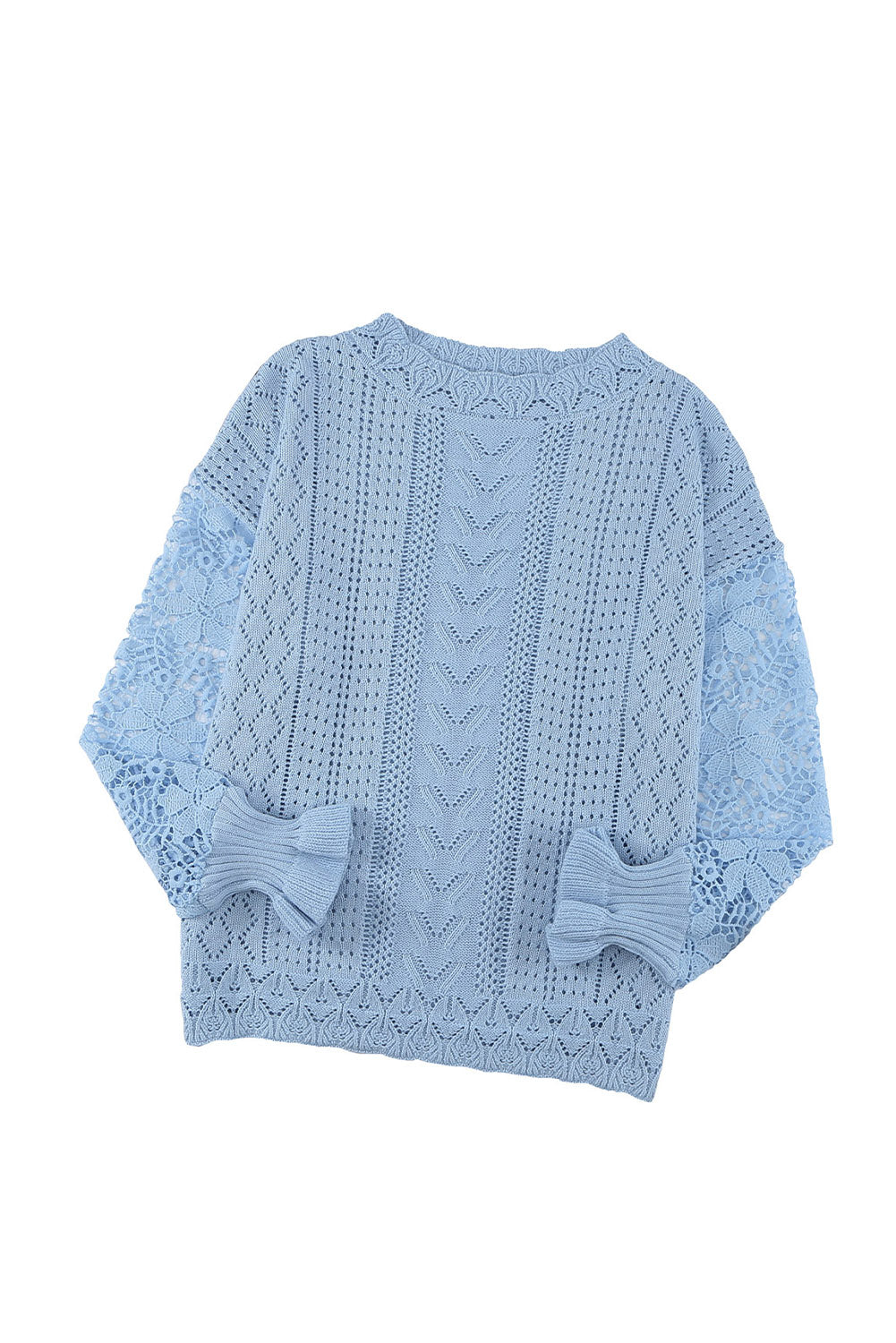 Crochet Lace Pointelle Knit Sweater