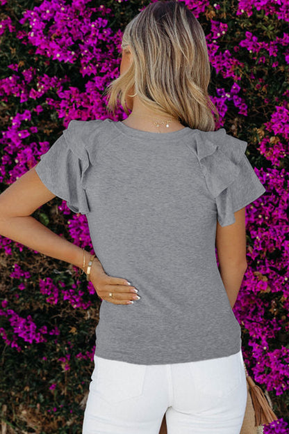 Plain Tiered Ruffled Short Sleeve T Shirt