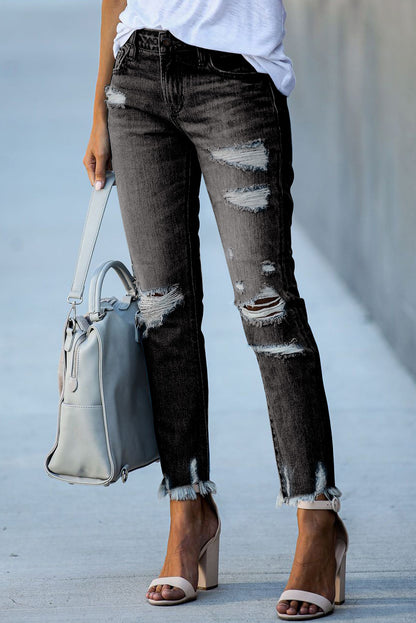 Light Blue Distressed Boyfriend Denim Pants