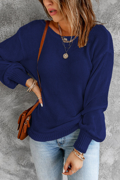 Drop Shoulder Back Cut-out Sweater with Tie