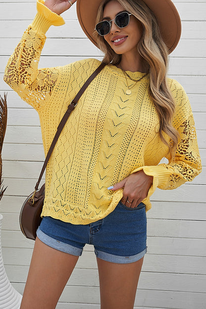 Crochet Lace Pointelle Knit Sweater